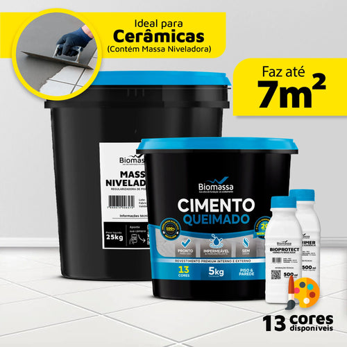 Kit Piso com Massa Niveladora | Cimento Queimado Biomassa 25m²